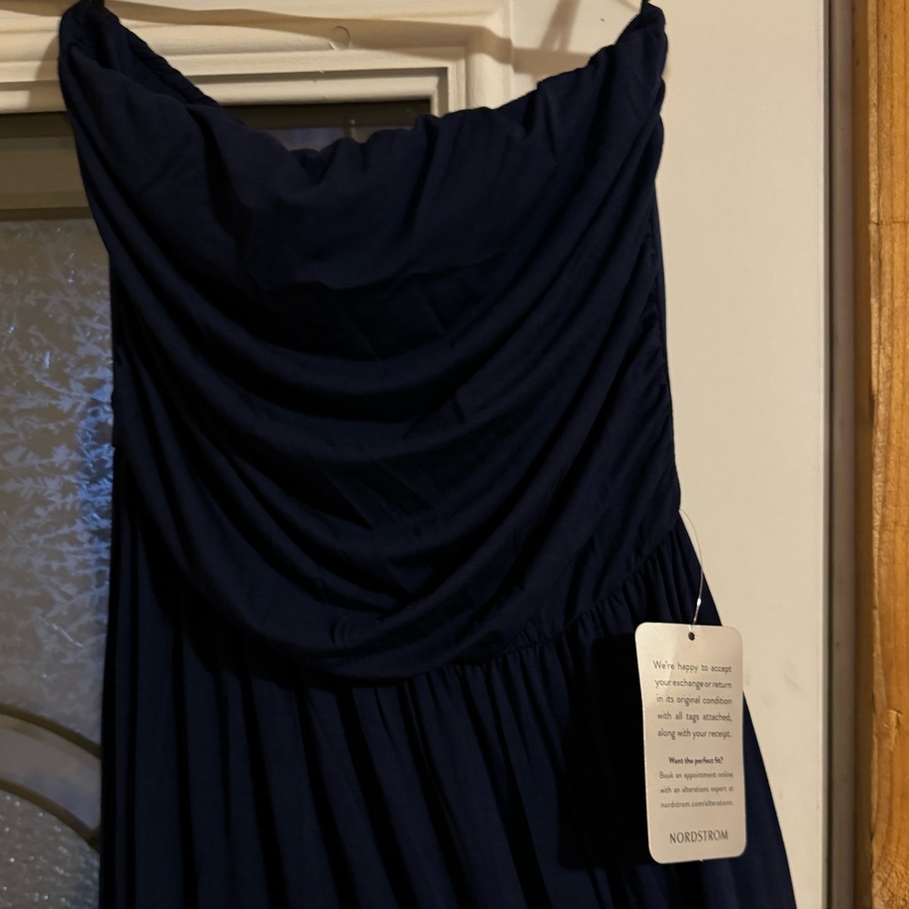 Navy blue strapless/tube top maxi dress
